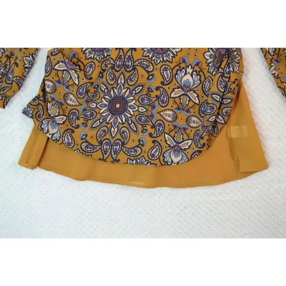 Everly Anthro Women's Small Gold Fit & Flare Long Sleeve Paisley Print Dress - Picture 5 of 16